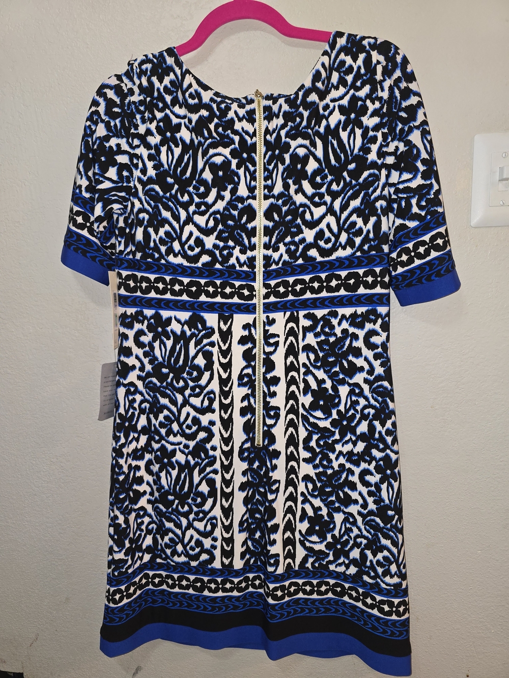 Eliza J Blue, Black and White Short Sleeve Patterned Dress